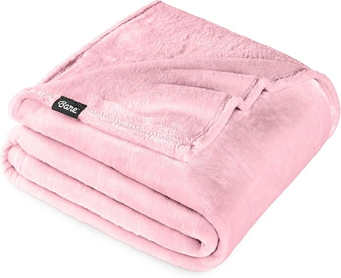 Bare Home Fleece Blanket - Full/Queen - Ultra-Soft Lightweight for Bed, Sofa, and Couch - Luxury Microplush - Cozy Warm Blanket (Full/Queen, Light Pink)