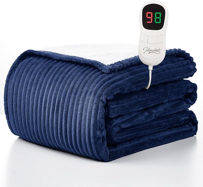 Homemate Heated Blanket Electric Throw - 50"x60" Heating Blanket Throw 1/2/4/6/8 Hours Auto-Off 10 Heat Levels Over-Heat Protection Soft Flannel Sherpa ETL Certification