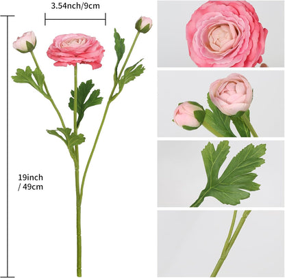 IPOPU 4PCS Real Touch Hot Pink Ranunculus Artificial Flowers Faux Ranunculus Flowers for Vase Real Look Silk Peonies Fake Peony Flowers for Home Indoor Wedding Centerpieces for Table Decor (Rose Red)