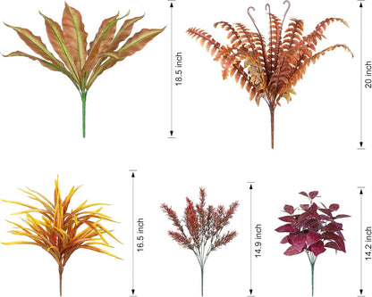 Artificial Fall Plant Large Bunches Greenery Plants Fake Plastic Leaves with Stems UV Resistant Outside Faux Plants Bushes for Autumn Outdoor Patio Garden Front Porch Yard Decor (Fall Color)