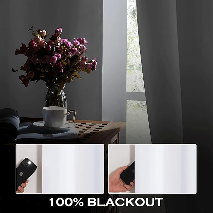 KGORGE Anti Dust Soundproof 100% Blackout Curtains 4 Layers Heavy Duty Energy Efficiency Window Curtains for Living Room Baby Bedroom Home Office Studio, Wide 52 x Long 90 inches, White, 2 Panels