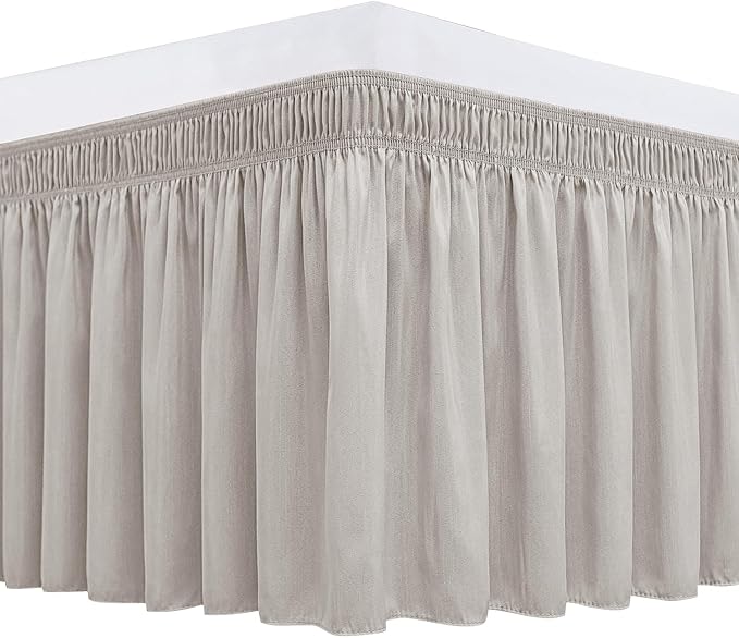Biscaynebay Wrap Around Bed Skirts for Queen Beds 14" Drop, Camel Grey Adjustable Elastic Dust Ruffles Easy Fit Wrinkle Resistant Silky Luxurious Fabric Machine Washable