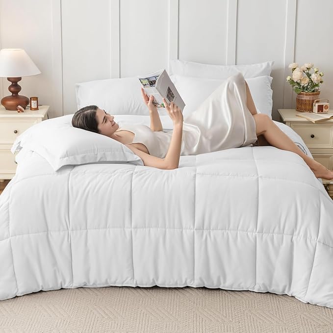 JOLLYVOGUE Full Comforter Set, Ultra-Soft Bed in a Bag Full Size 7 Pieces, Oeko-TEX Certified Bedding Set with Down Alternative Comforter, Sheets, Pillowcases & Shams, White
