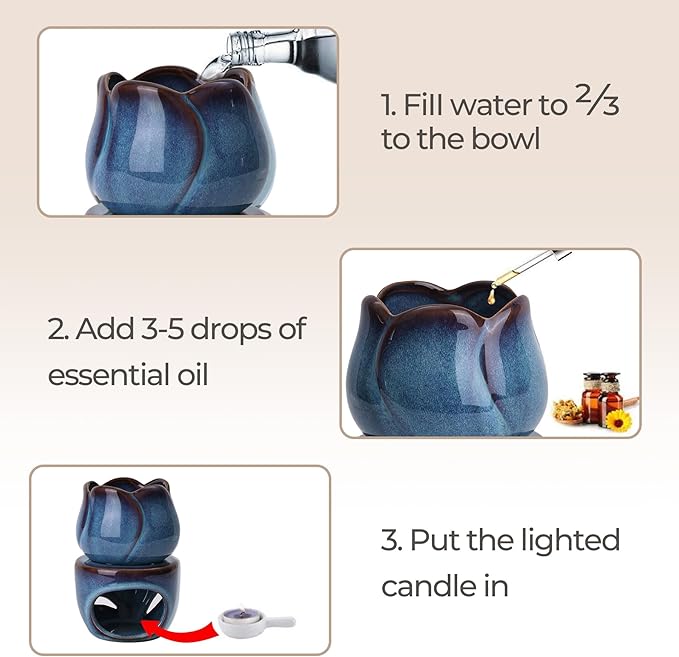 ComSaf Essential Oil Burner for Scented Oil, Ceramic Aromatherapy Aroma Oil Candle Diffuser, Tea Light Wax Melt Warmer, Essential Oil Burner with Tealight Candle Holder Home Decor Housewarming Gift