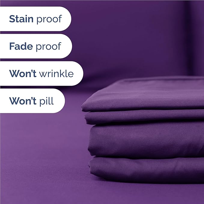 Full 6 Piece Sheet Set - Cooling, Comfy & Breathable - Hotel Luxury Bedding, Includes Fitted Sheet for Women, Men, Kids and Teens - 1 Flat, 1 Fitted Sheet, 4 Pillowcases with Deep Pockets - Purple