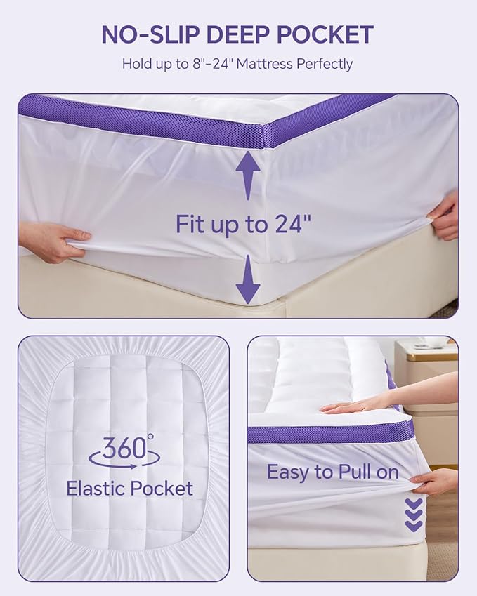 Dual Layer 4 Inch Memory Foam Mattress Topper Queen - 2 Inch Gel Memory Foam and 2 Inch Pillow Top Mattress Pad, 7-Zone Egg Crate Mattress Topper