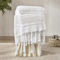 Boho Knitted Chenille Blanket with Tassels - Lightweight & Soft All-Season Throw - 3D Classic Pattern for Living Room Bedroom Couch, Cloud White, Throw 50"x60"