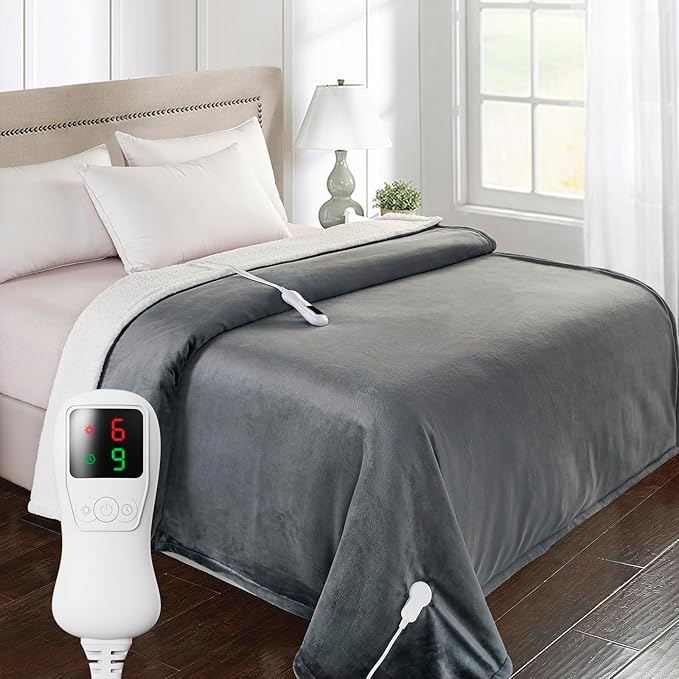 Heated Blanket Electric Blanket Full Size, Super Soft Cozy Upgraded Flannel Heating Blanket with 9 Heating Levels & 1-9 Hours Auto Off, Fast Heat & Overheat Protection, 72" x 84", Iron Gray