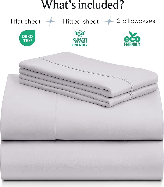 LuxClub 4 PC Sheet Set Bed Sheets Deep Pockets 16" Eco Friendly Wrinkle Free Cooling Machine Washable Hotel Bedding Silky Soft - Dove Gray Queen