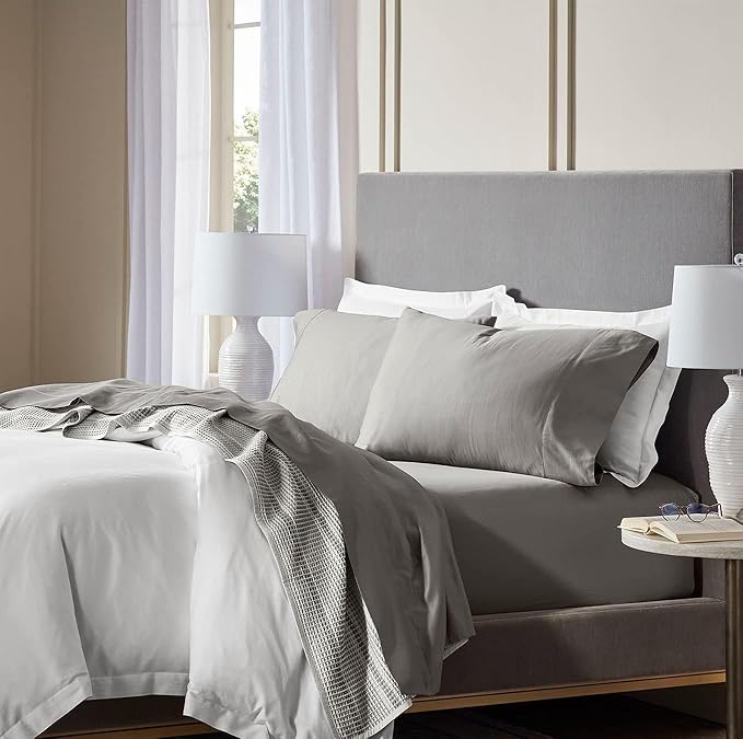 BOLL & BRANCH Signature Hemmed Sheet Set - King + Standard, Stone - Luxury 100% Organic Cotton - Includes 1 Flat, 1 Fitted, 2 Standard Size Pillowcases - Buttery Soft