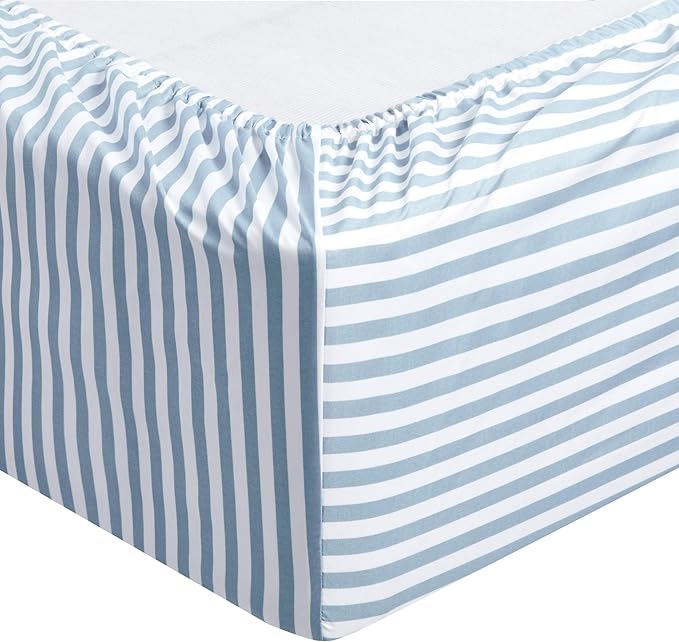 Amazon Basics Lightweight Super Soft Easy Care Microfiber 3 Piece Bed Sheet Set With 14-inch Deep Pockets - Twin, Dusty Blue Pinstripe,Printed