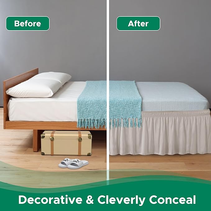 Biscaynebay Wrap Around Bed Skirts for King & Cal King Beds 16" Drop, Camel Grey Adjustable Elastic Dust Ruffles Easy Fit Wrinkle Resistant Silky Luxurious Fabric Machine Washable