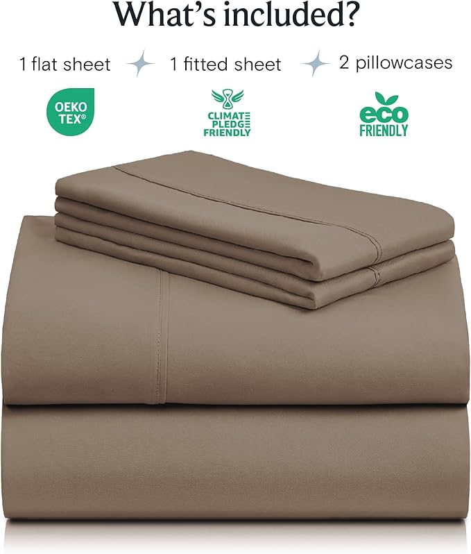 LuxClub 4 PC Queen Sheet Set, Deep Pockets Wrinkle Free Cooling Bed Sheets Hotel Bedding for Women, Men, Includes 1 Fitted Sheet, 1 Flat Sheet and 2 Pillowcases-Soft Dark Khaki
