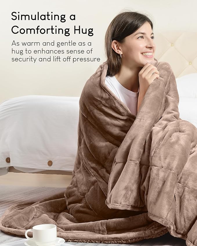 Cottonblue Sherpa Fleece Weighted Blanket 15 lbs for Adult, Flannel Cozy Bed Blankets, Fuzzy Sherpa Weighted Blankets Full Size 48 x 72 inches, Soft Blanket for Sofa Beds, Dark Brown