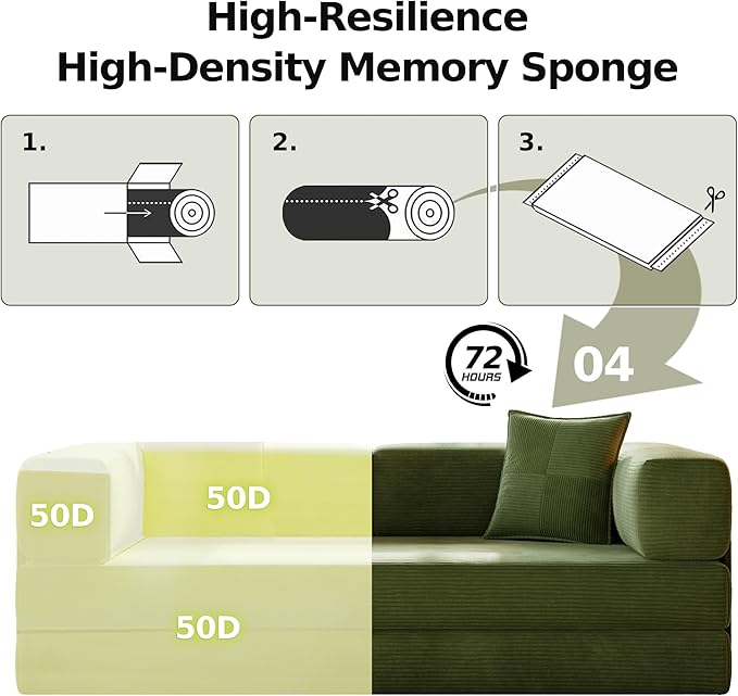 78.8" Convertible Sofa Bed,Corduroy Futon Couch with Storage Pocket,Folding Pull Out Futon Sofa,No Assembly Boneless Couch for Living Room,Green