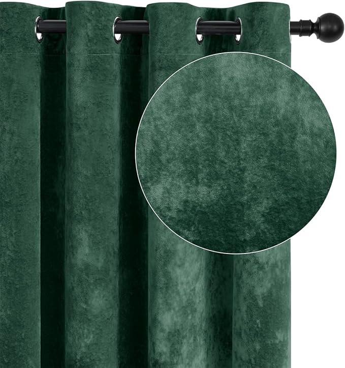 SMILETIME Forest Green Crushed Velvet Curtains 52x96 inch Luxurious Thermal Insulated Soundproof Drapes for Living Room Bedroom Office Soft and Durable Light-Filtering Window Treatments, 2 Panels