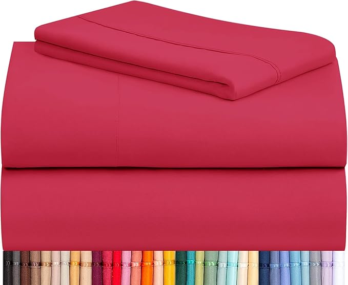 LuxClub 3 PC Twin Sheet Set, Deep Pockets Wrinkle Free Cooling Bed Sheets Hotel Bedding for Women, Men, Kids & Teens, Includes 1 Fitted Sheet, 1 Flat Sheet and 1 Pillowcase-Silky Soft Red