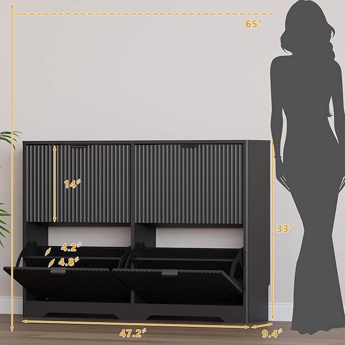Large Shoe Cabinet for Entryway, Shoe Rack Cabinet with 4 Flip Drawer and Adjustable Shelves for Small Apartment, Foyer