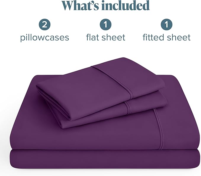 Bare Home Hotel Luxury Twin XL Sheet Set, Extra Soft - 4 Piece Set - Deep Pockets - Easy Fit - Cooling & Breathable - Wrinkle, Fade, Stain Resistant - Includes 2 Pillowcases (Twin XL, Plum)