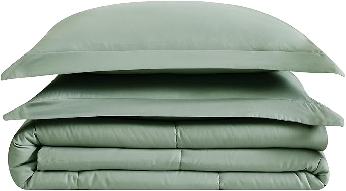 London Fog Garment Washed Solid Comforter Set Green Microfiber 3-Piece Full/Queen Comforter Set, Solid Themed, Adult and Teen, Oeko-TEX Certified