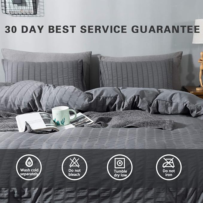 AveLom Queen Duvet Cover Set, 3 Pieces - 90 x 90 in, Dark Gray Microfiber with Zipper and Ties