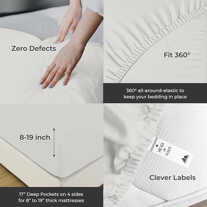 Mayfair Linen 100% Egyptian Cotton King Sheets Set - 2000 Series Luxury Sheets King Size Bed Set, Soft & Cooling, Sateen Weave 17" Extra Deep Pocket Hotel Collection Sheet (4 Pc, Light Grey)