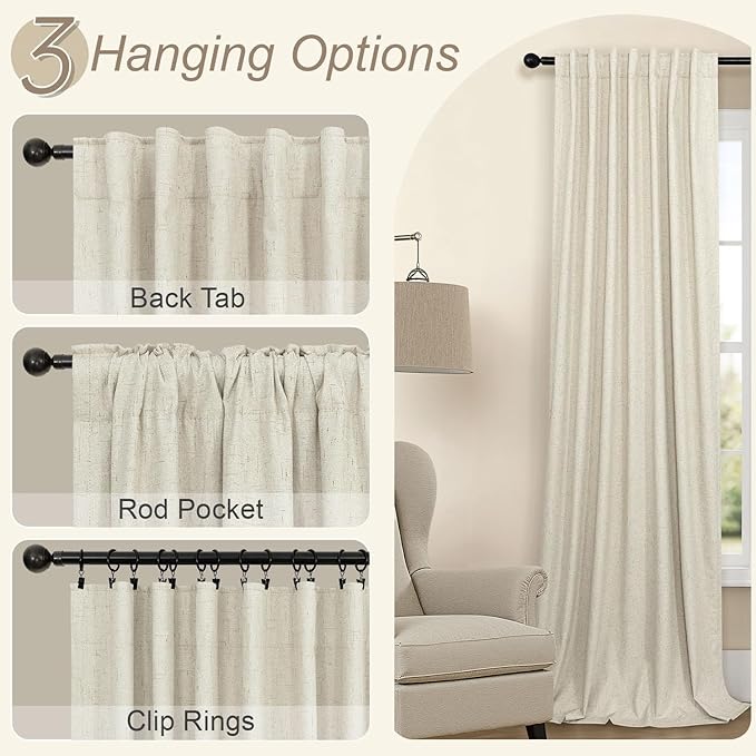 Room Darkening Curtains for Living Room Divider Boho Ceiling to Floor Length Curtains Linen Neutral Farmhouse Large Drapes Weather Blocking Lightweight Blackout 52x102 Inches Long 2 Panels Tan Beige