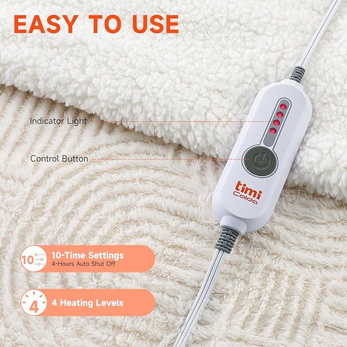 Heated Blanket Twin Size- 62"x84" Cozy Soft Jacquard Heating Blanket with 4 Heat Levels & 4 Hours Auto-Off, Jacquard Fleece, Overheating Protection, Warm Gifts, Cream