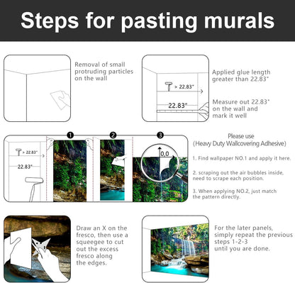 -Green Lake Waterfall Scenery Fabric Wallpaper Living Room Woodland Forest Mountain Bedroom Bathroom Large Wall Mural- 160"x108"（ not Peel and Stick）