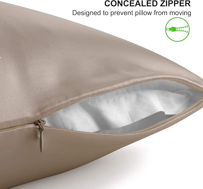 ALASKA BEAR Natural Silk Pillowcase, Hypoallergenic, 19 Momme, 600 Thread Count 100 Percent Mulberry Silk, Standard (1pc, Taupe Tan)