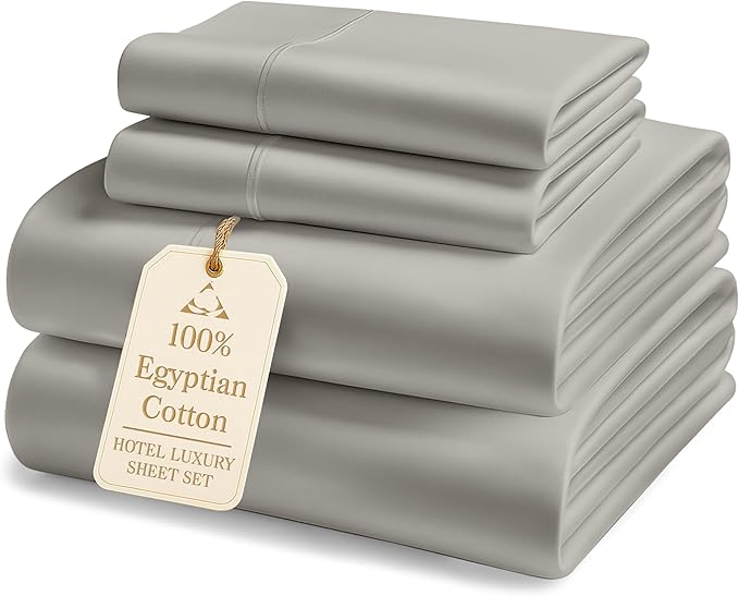 LANE LINEN 100% Cotton Full Bed Sheets - 1000 Thread Count, Sustainably Produced Luxury Hotel Like Thick Full Size Sheets Set, Naturally Temperature Regulating Machine Washable Cotton Sheets - Silver