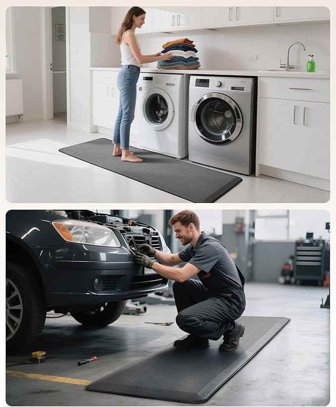 Ophanie Kitchen Mats for Floor, 3/4 Inch Thick Kitchen Rugs, 20'' x 60'' Anti Fatigue Standing Cushioned Mat, Waterproof,Comfort Ergonomic Mat for Office, Home, Sink, Grey Non-Slip Bottom