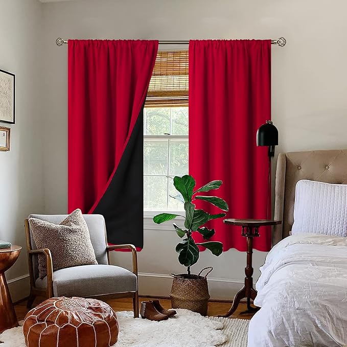 BGment Blackout Curtains for Bedroom 63 Inch Length 2 Panels Set, Thermal Insulated Bedroom Curtains Christmas Window Curtains Rod Pocket Room Darkening Drapes, 42 x 63 Inch, Red