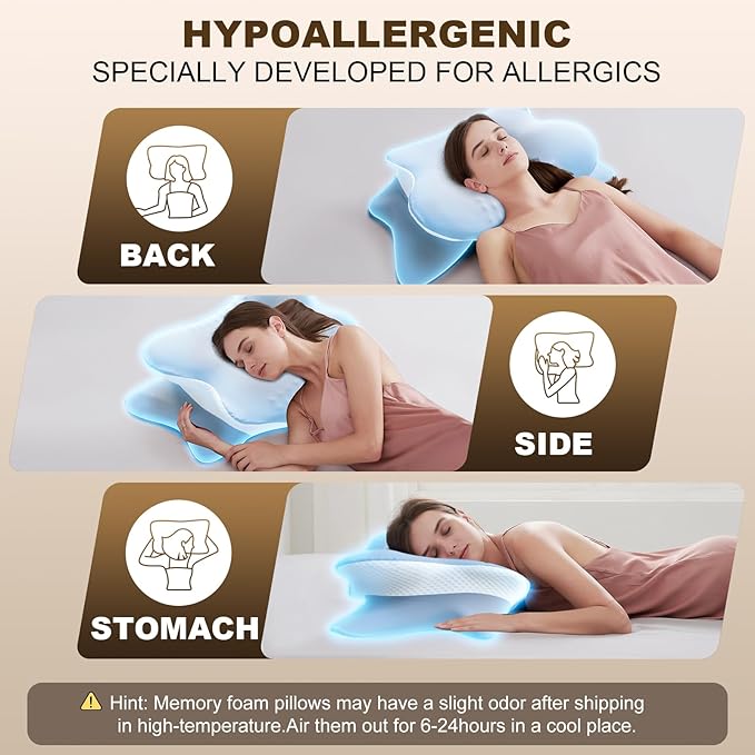 Cervical Neck Pillow for Sleeping - Ergonomically Designed Memory Foam Pillows for Neck Pain Relief, Side Sleeper Pillow for Neck Pain with Washable Cooling Cover for Side and Back Sleepers（Blue）