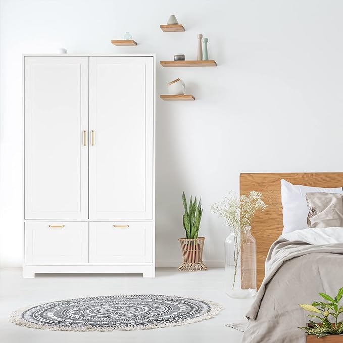 VINGLI Armoire Wardrobe Closet with Doors and Drawers, Wardrobe Cabinet, Armoire with Drawers, White Closet, 35" W x 20" D x 60" H