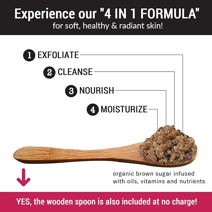 pureSCRUBS Premium Coconut Brown Sugar Scrub | Face, Feet & Full Body Scrub | Large 16oz Jar Includes Wooden Spoon, Loofah & Mini Exfoliating Bar Soap