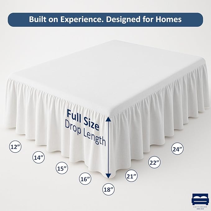 Cottingon Bed Skirt Full 22" Drop with Split Corners, 100% Microfiber Soft and Stylish, Dust Ruffle with Platform, White