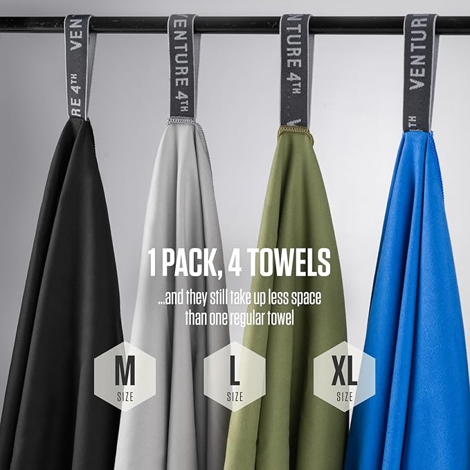 VENTURE 4TH - 4pcs Quick Dry Towels. Microfiber Travel Towels Ideal for Camping, Hiking, Backpacking, Gym. Lightweight & Fast Drying Travel Towels for Body. Compact & Easy to Pack - 4 Pack Extra Large