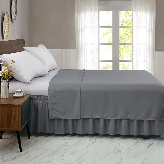 FreshCulture Twin Bed Skirt, Elastic Wrap Around Bed Skirt Twin Size, Bed Skirts for Adjustable Bed, Easy Fit with 18 Inch Drop Length, Hotel Quality Dust Ruffle for Twin Bed (Dark Grey)