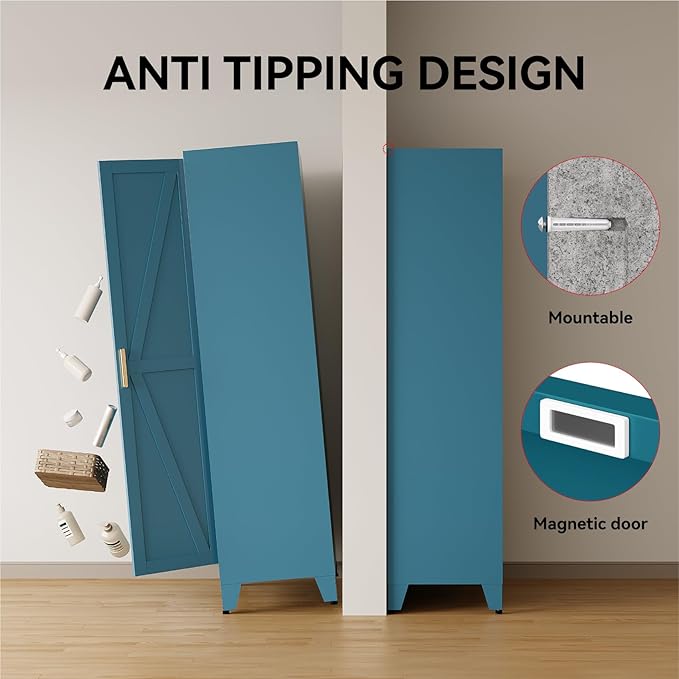 71" Tall Metal Armoire Wardrobe Closet with Removable Hanging Rod and Adjustable Shelves,Blue