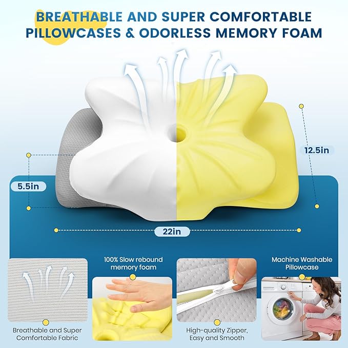 ASTARRY Cervical Pillow for Neck and Shoulder,Contour Memory Foam Pillow,Ergonomic Neck Support Pillow for Back,Side Stomach Sleepers with Pillowcase