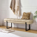 HULALA HOME 53" Faux Leather Entryway Bench, Button Tufted End of Bed Bench Ottoman for Bedroom, Living Room with Metal Base,Beige