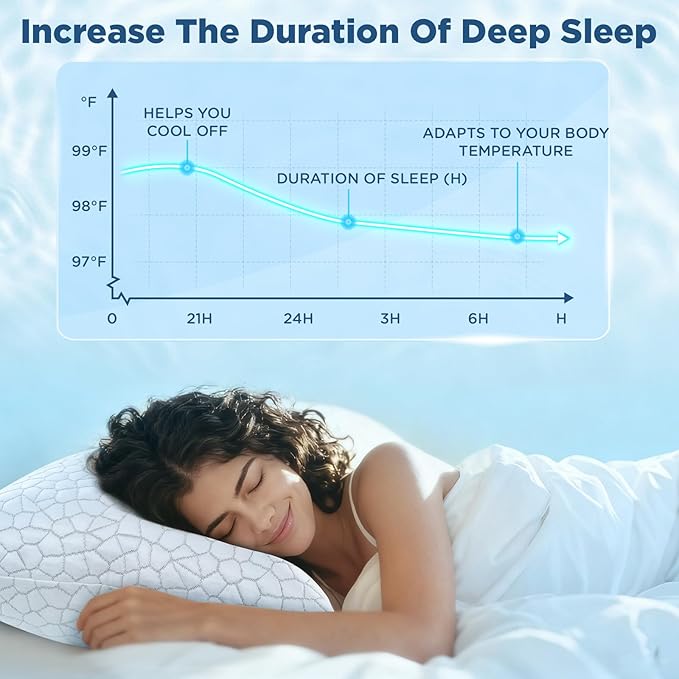 Cooling Bed Pillows Queen Size Set of 2, Shredded Memory Foam Pillows for Sleeping, Adjustable Firm Pillow for Side Back Stomach Sleepers, Gel Cool Pillow for Hot Sleepers Neck Support