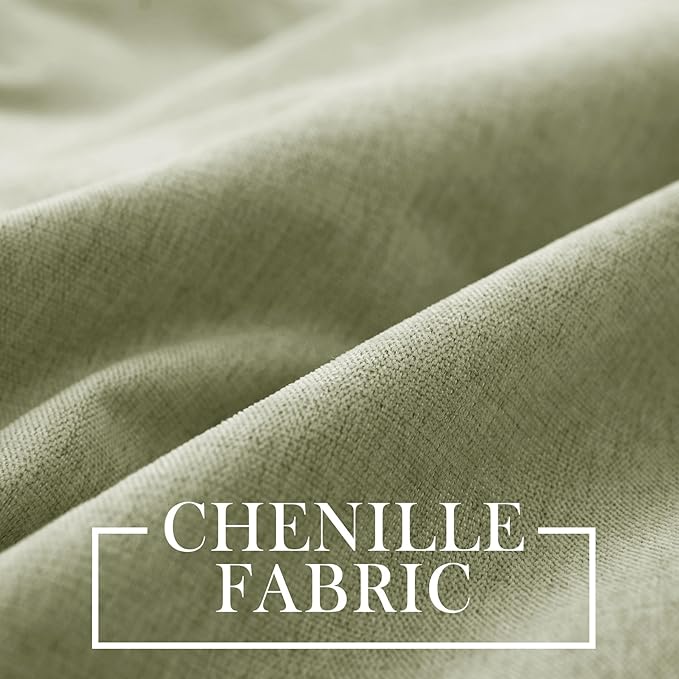 Macochico 100% Blackout Chenille Curtains 96 Inches Long for Hotel Nursery Noise Reducing Thermal Curtains for Bedroom Living Room Grommet Green Tint Curtains with Tieback 52" Wx96 L Classic 1 Panel