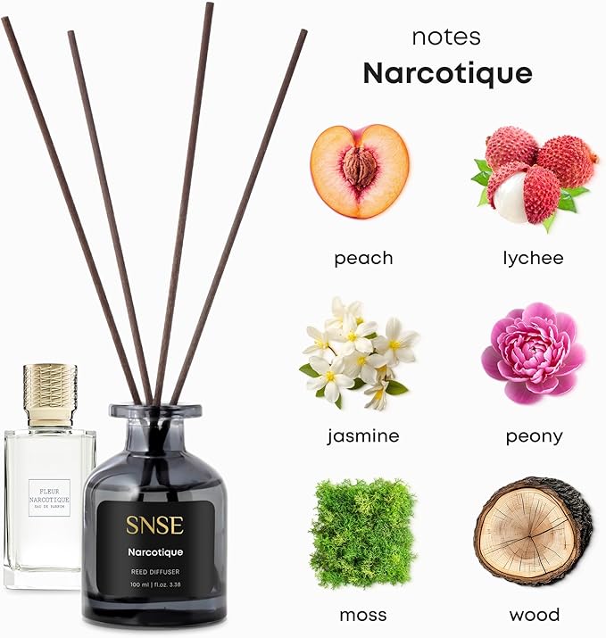 SNSE Narcotique Perfumed Reed Diffuser Set - Premium Reed Diffusers for Home with Diffuser Reeds, Luxurious Gift Aroma, Sophisticated Scent, Ideal for Relaxation, Elegant Home Fragrance