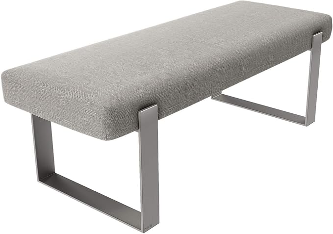 VANT Upholstered Bed Bench - Weave Moondust Grey - Brushed Nickel - Contemporary Modern, Bedroom Bench Seat, Hallway, or Entryway