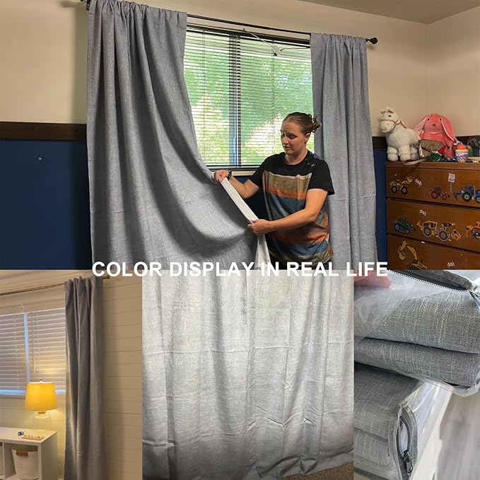 Vision Home Chambray Blue Full Blackout Curtains 84 inch for Bedroom Living Room Darkening Soundproof Window Panels Thermal Insulated Rod Pocket Back Tab Grayish Blue Drapes 2 Panels 50" Wx84 L