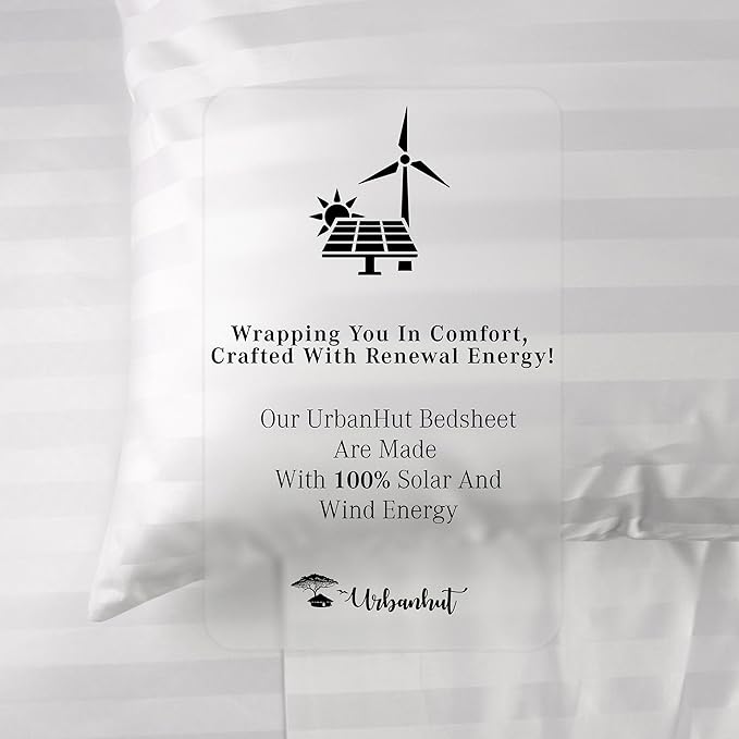 URBANHUT 800 Thread Count 100% Cotton Damask Twin Size Sheets, 4 Piece Striped Twin Size Bedsheets, Luxury Hotel Sheets Sateen Weave - Better Than Egyptian, 14" Elasticized Deep Pocket- White