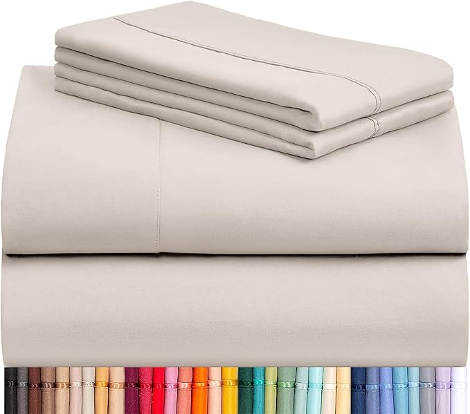 LuxClub 4 PC Sheet Set Bed Sheets Deep Pockets 16" Eco Friendly Wrinkle Free Cooling Machine Washable Hotel Bedding Silky Soft - Linen Full