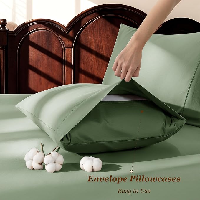 LBRO2M 1000 Thread Count 100% Egyptian Cotton Sheets Set King Size, 4 Piece Sets Bed Sheet Deep Pocket Sheet Set 16" Soft Comfortable All Season (King, Olive Green)